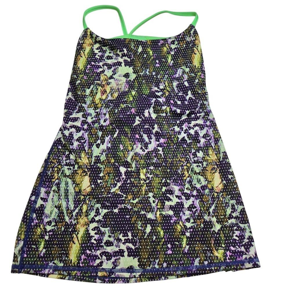 Lululemon Dancing Warrior Tank Size 4 Floral Purple Green Yoga Strappy‎ Athletic